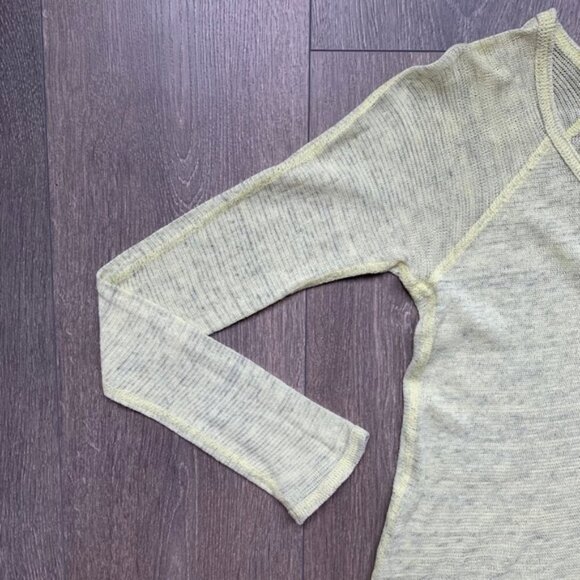 Y2k Aritzia Wilfred Free Knit Top Cropped 2000s Long sleeve Cotton Green Yellow - Picture 6 of 15